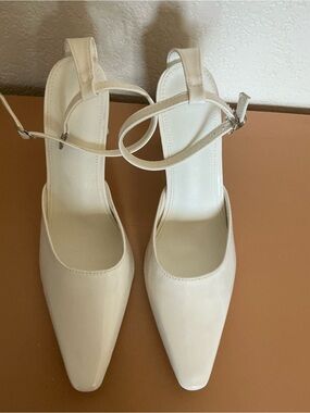 White Ankle-Strap Pointed-Toe Women's Heels
